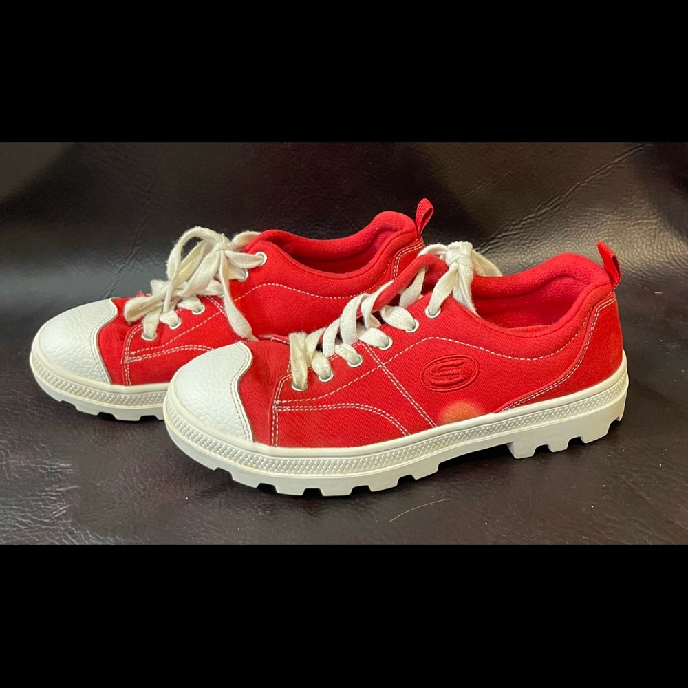 Sketchers red and white. Size 6.5.  Worn a couple times